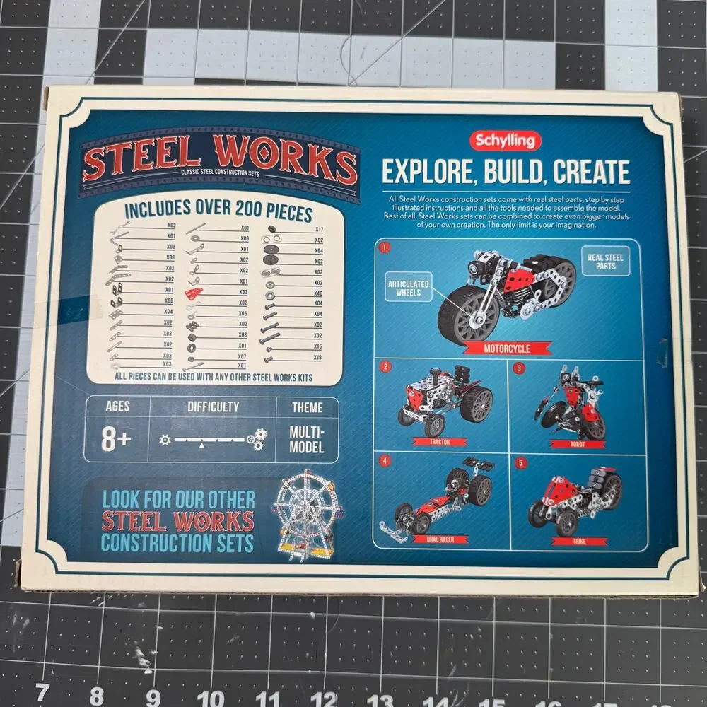 Schylling Steel Works Construction Building Kit STW5 Build 5 Model w/ Wheels NIB